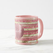 Glam Pink Gold Glitzer Streifen Tasse (VorderseiteRechts)