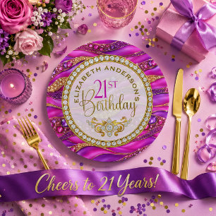 Glam Pink Gold Juwelen-Schichten 21. Geburtstag Pappteller