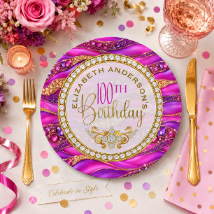 Glam Pink Gold Juwelen Strata 100. Geburtstag Pappteller