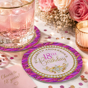 Glam Pink Gold Juwelen Strata 18. Geburtstag Runder Pappuntersetzer