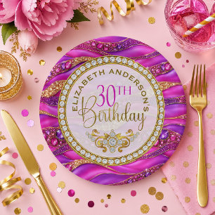 Glam Pink Gold Juwelen Strata 30. Geburtstag Pappteller