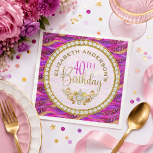 Glam Pink Gold Juwelen Strata 40. Geburtstag Serviette