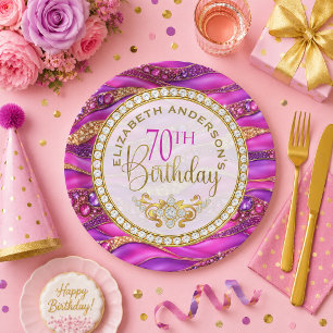 Glam Pink Gold Juwelen Strata 70. Geburtstag Pappteller