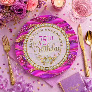 Glam Pink Gold Juwelen Strata 75. Geburtstag Pappteller