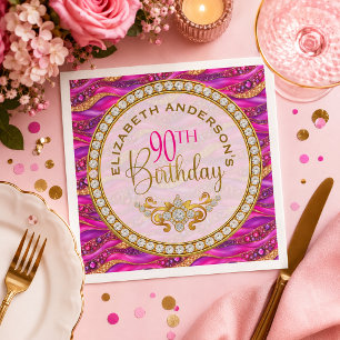 Glam Pink Gold Juwelen Strata 90. Geburtstag Serviette