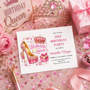 Glam Pink Gold Konfetti Geburtstagskönigin Party-E Einladung