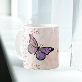 Glam Pink Gold Lila Schmetterlinge Kaffeetasse