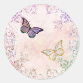 Glam Pink Gold Lila Schmetterlinge Runder Aufkleber (Vorderseite)