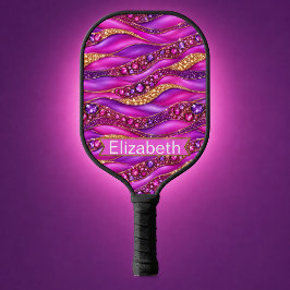 Glam Pink Gold Verzierte Strata Personalisiert Pickleball Schläger