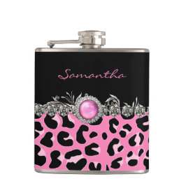 Glam Pink Jaguar Print Custom Flask Flachmann