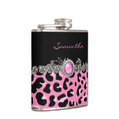 Glam Pink Jaguar Print Custom Flask Flachmann (Rechts)