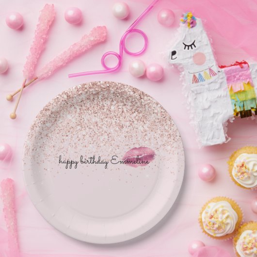 Glam Pink Kiss Lips Blush Glitzer Pappteller (Party)