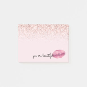 Glam Pink Kiss Lips Blush Glitzer Post-it Klebezettel
