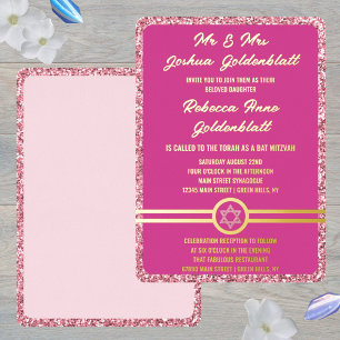 Glam Pink Klassisch Elegante Bat Mitzwa Gold Folieneinladung