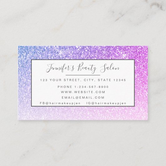 Glam Pink Lila Glitzer Makeup Artist Friseur Salon Visitenkarte (Rückseite)