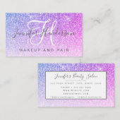 Glam Pink Lila Glitzer Makeup Artist Friseur Salon Visitenkarte (Vorne/Hinten)