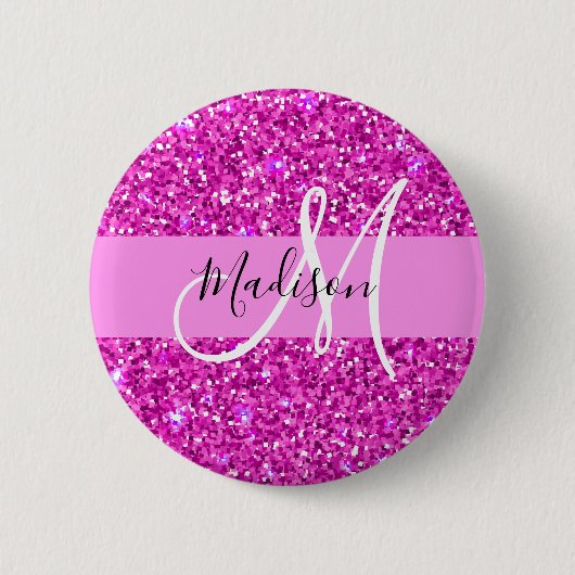 Glam Pink & Magenta Glitzer Sparkle Monogram Name Button (Vorderseite)