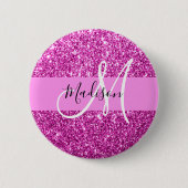 Glam Pink & Magenta Glitzer Sparkle Monogram Name Button (Vorderseite)