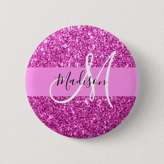 Glam Pink & Magenta Glitzer Sparkle Monogram Name Button (Vorderseite)