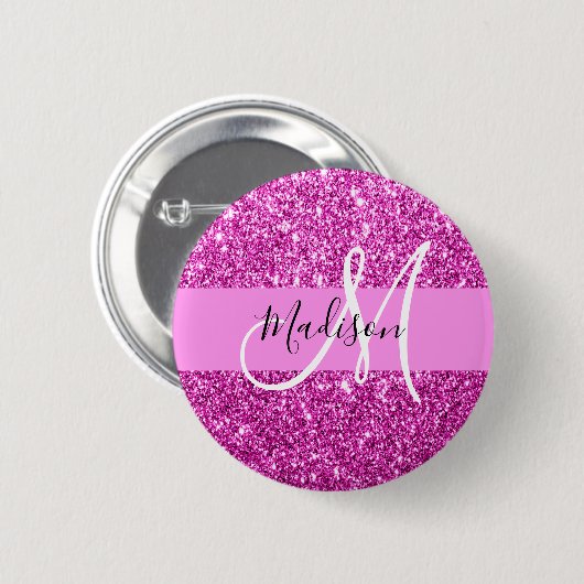 Glam Pink & Magenta Glitzer Sparkle Monogram Name Button (Vorne & Hinten)