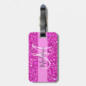Glam Pink & Magenta Glitzer Sparkle Monogram Name Gepäckanhänger (Rückseite vertikal)
