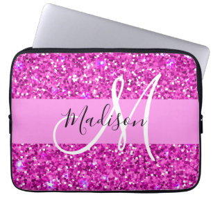 Glam Pink & Magenta Glitzer Sparkle Monogram Name Laptopschutzhülle