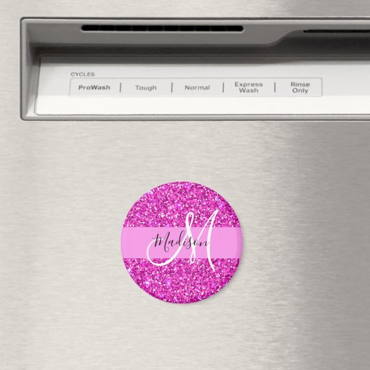 Glam Pink & Magenta Glitzer Sparkle Monogram Name Magnet (In Situ (Geschirrspüler))