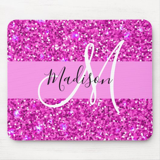Glam Pink & Magenta Glitzer Sparkle Monogram Name Mousepad (Vorne)