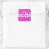 Glam Pink & Magenta Glitzer Sparkle Monogram Name Quadratischer Aufkleber (Tasche)
