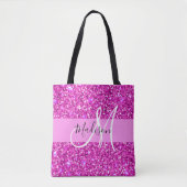 Glam Pink & Magenta Glitzer Sparkle Monogram Name Tasche (Vorderseite)