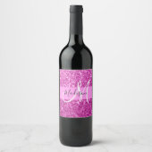 Glam Pink & Magenta Glitzer Sparkle Monogram Name Weinetikett (Vorderseite)