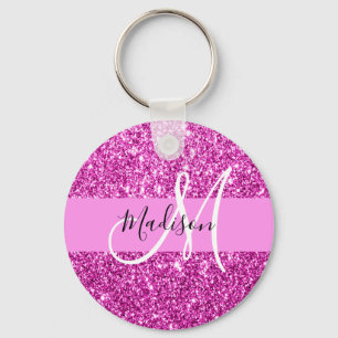 Glam Pink & Magenta Glitzer Sparkone Monogramm Nam Schlüsselanhänger