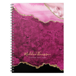 Glam Pink Magenta Samt Achat Geode Gold Schrift Notizblock