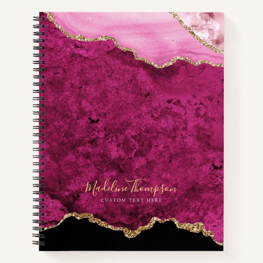 Glam Pink Magenta Velvet Agate Geode Gold Script Notizblock (Vorderseite)