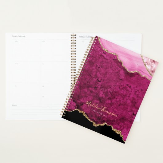Glam Pink Magenta Velvet Agate Geode Gold Script Planer (Anzeige)