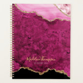 Glam Pink Magenta Velvet Agate Geode Gold Script Planer (Vorderseite)