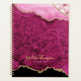 Glam Pink Magenta Velvet Agate Geode Gold Script Planer