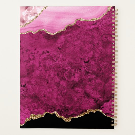 Glam Pink Magenta Velvet Agate Geode Gold Script Planer (Rückseite)