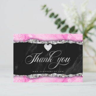 Glam Pink Marble Edge Business Danke Karte