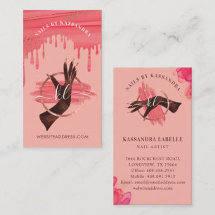 Glam Pink Nail Art Manicure Salon Script Monogram Visitenkarte