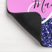 Glam Pink Navy Blue Glitzer Glitzern Name Monogram Mousepad (Ecke)