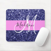 Glam Pink Navy Blue Glitzer Glitzern Name Monogram Mousepad (Mit Mouse)