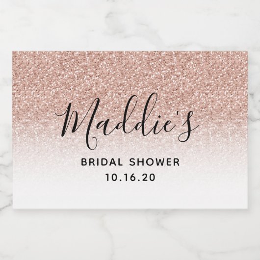 Glam Pink Ombre Glitzer Brautparty Name Schaumweinetikett (Einzelnes Label)
