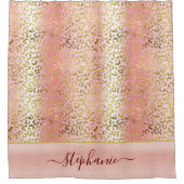 Glam Pink Ombre Gold Leopard Muster Personalisiert Duschvorhang (Vorderseite)