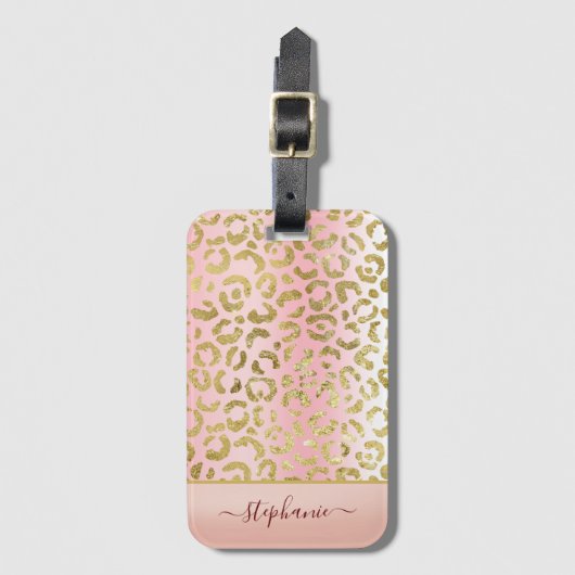 Glam Pink Ombre Gold Leopard Muster Personalisiert Gepäckanhänger (Vorderseite Vertikal)