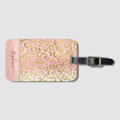 Glam Pink Ombre Gold Leopard Muster Personalisiert Gepäckanhänger (Vorderseite (Horizontal))