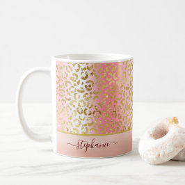 Glam Pink Ombre Gold Leopard Muster Personalisiert Kaffeetasse