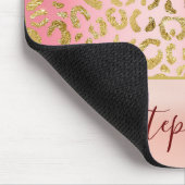 Glam Pink Ombre Gold Leopard Muster Personalisiert Mousepad (Ecke)