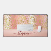 Glam Pink Ombre Gold Leopard Muster Personalisiert Schreibtischunterlage (Tastatur & Maus)