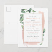 Glam Pink Painted Brushed Floral Probe Dinner Einladungspostkarte (Vorne/Hinten)